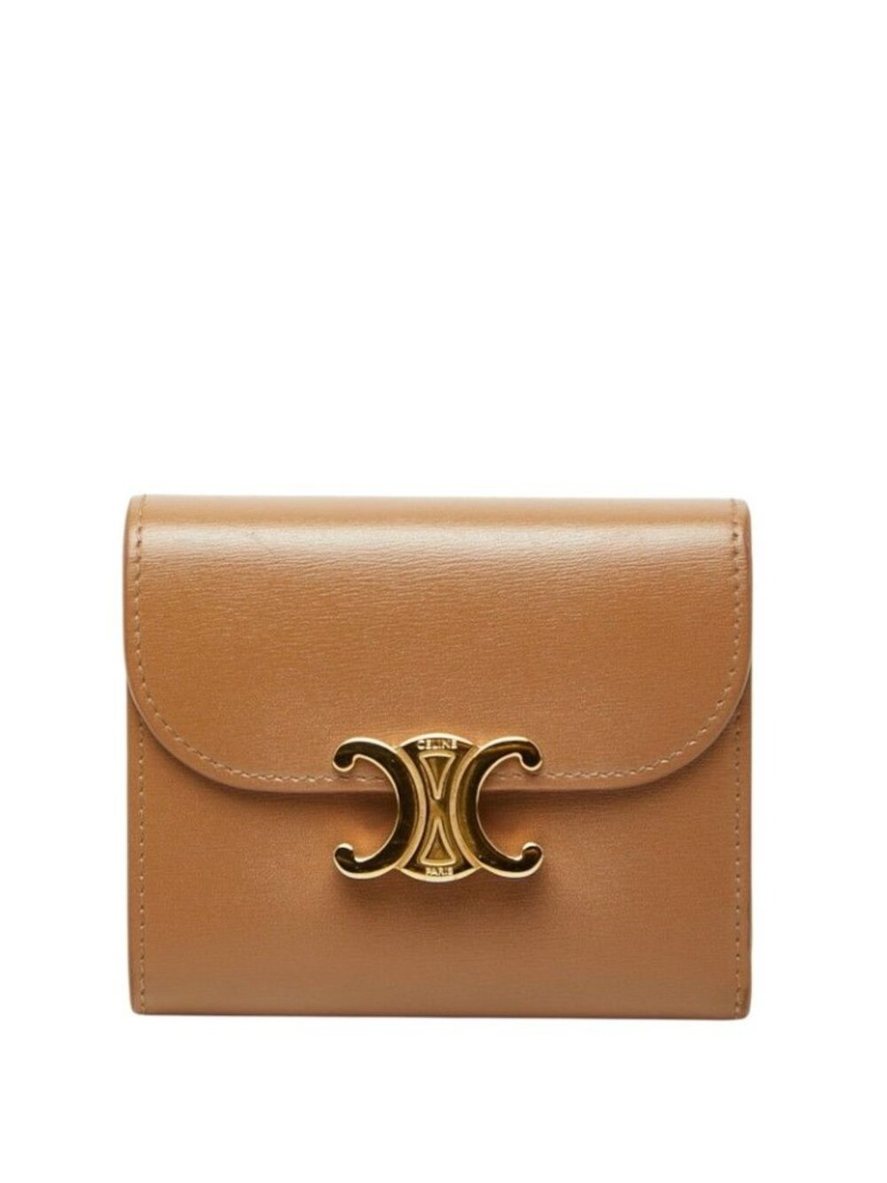 Celine Triomphe Small Flap Wallet Trifold Brown Leather